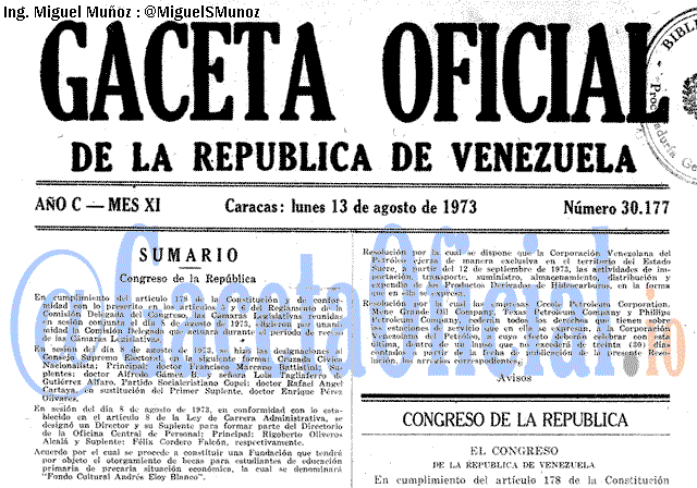 Gaceta Oficial 30177 del 13 Agosto 1973
