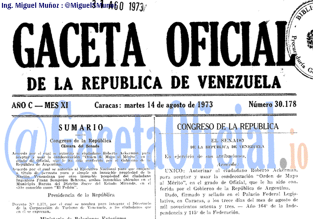 Gaceta Oficial 30178 del 14 Agosto 1973