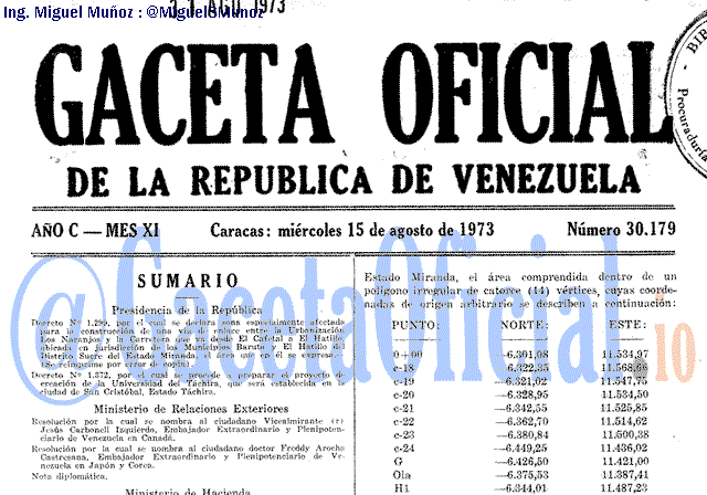 Gaceta Oficial 30179 del 15 Agosto 1973
