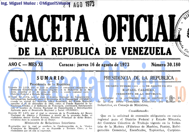Gaceta Oficial 30180 del 16 Agosto 1973