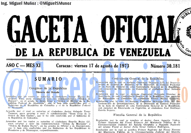 Gaceta Oficial 30181 del 17 Agosto 1973