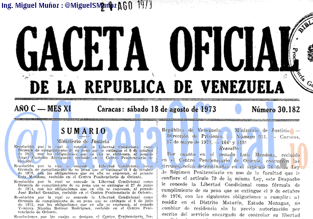 Gaceta Oficial 30182 del 18 Agosto 1973
