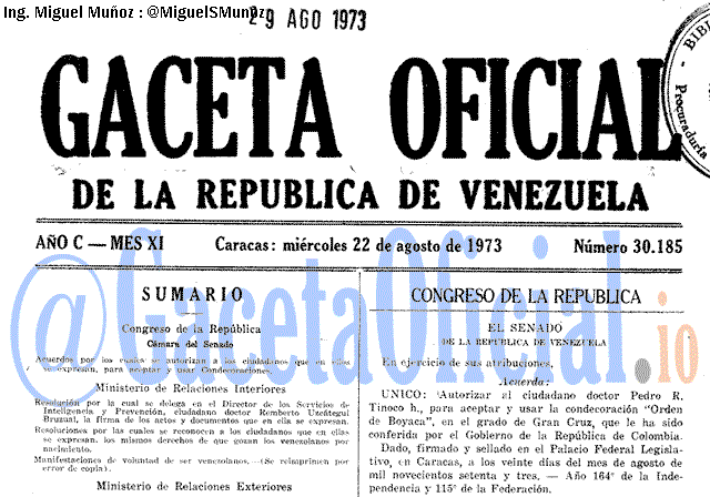 Gaceta Oficial 30185 del 22 Agosto 1973
