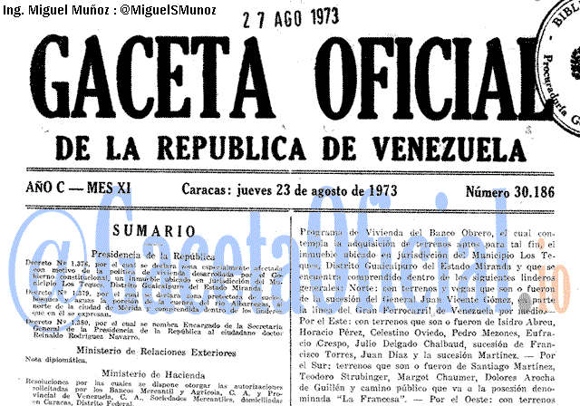 Gaceta Oficial 30186 del 23 Agosto 1973