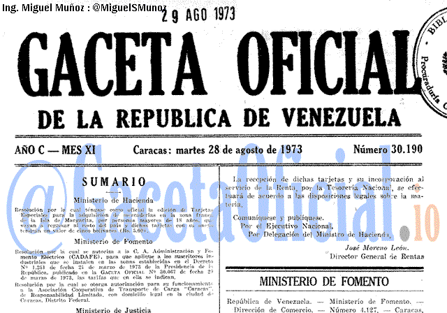 Gaceta Oficial 30190 del 28 Agosto 1973