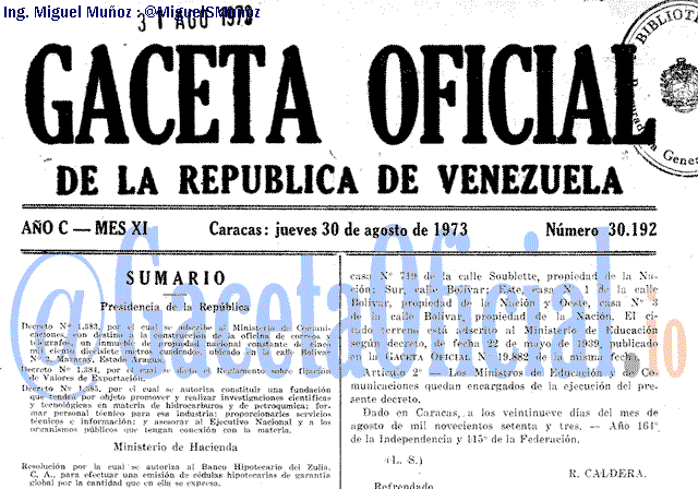 Gaceta Oficial 30192 del 30 Agosto 1973