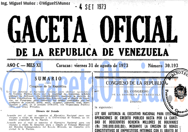 Gaceta Oficial 30193 del 31 Agosto 1973