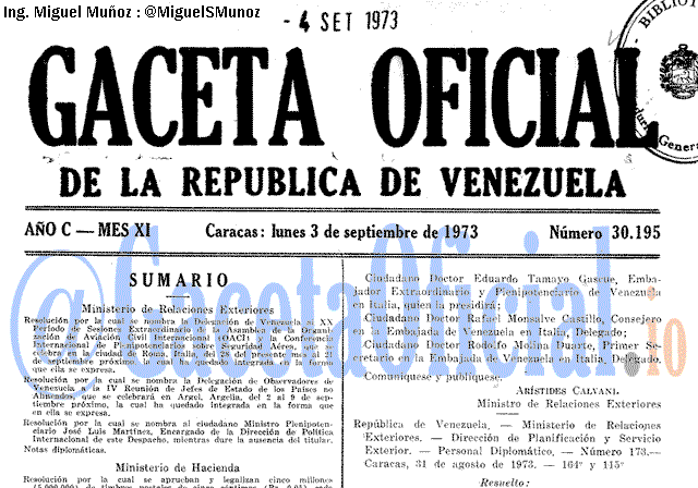 Gaceta Oficial 30195 del 3 Septiembre 1973
