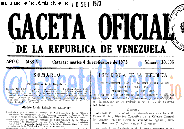 Gaceta Oficial 30196 del 4 Septiembre 1973
