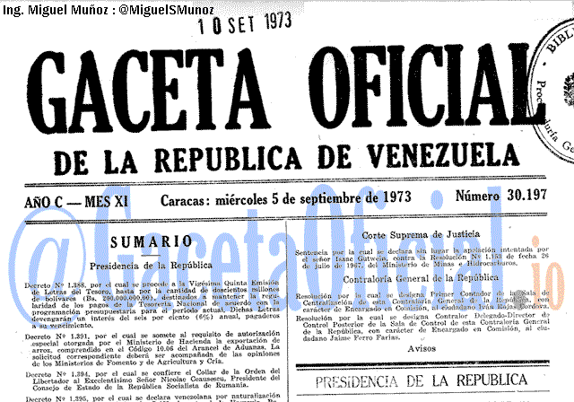 Gaceta Oficial 30197 del 5 Septiembre 1973