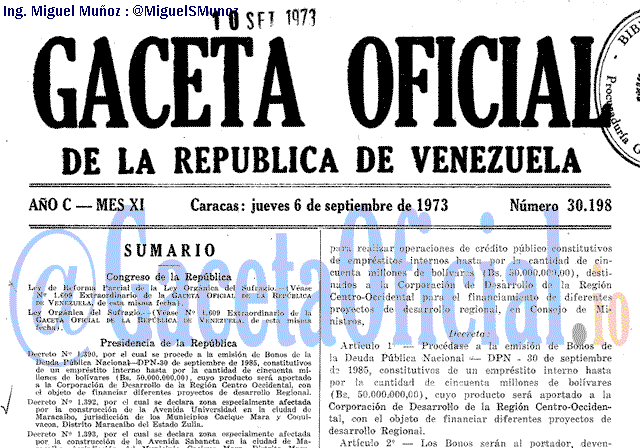 Gaceta Oficial 30198 del 6 Septiembre 1973
