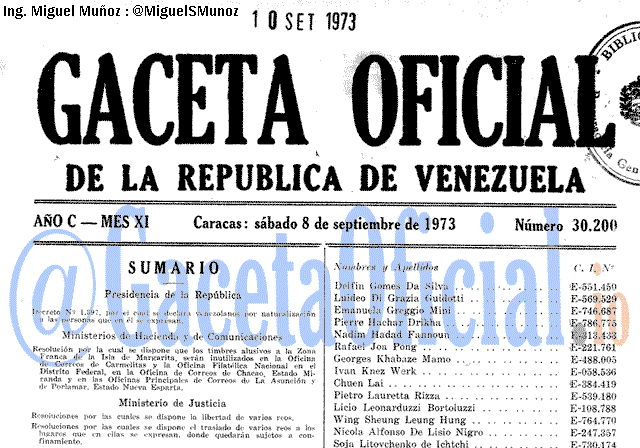 Gaceta Oficial 30200 del 8 Septiembre 1973