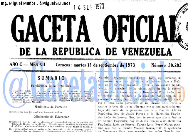 Gaceta Oficial 30202 del 11 Septiembre 1973