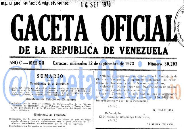 Gaceta Oficial 30203 del 12 Septiembre 1973