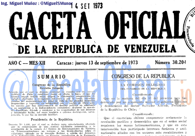 Gaceta Oficial 30204 del 13 Septiembre 1973