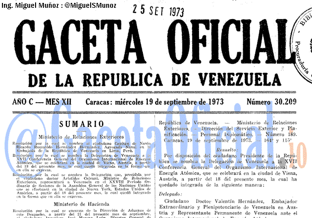 Gaceta Oficial 30209 del 19 Septiembre 1973