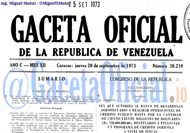 Gaceta Oficial 30210 del 20 Septiembre 1973