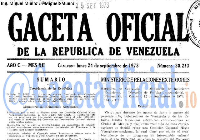 Gaceta Oficial 30213 del 24 Septiembre 1973