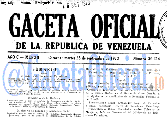 Gaceta Oficial 30214 del 25 Septiembre 1973