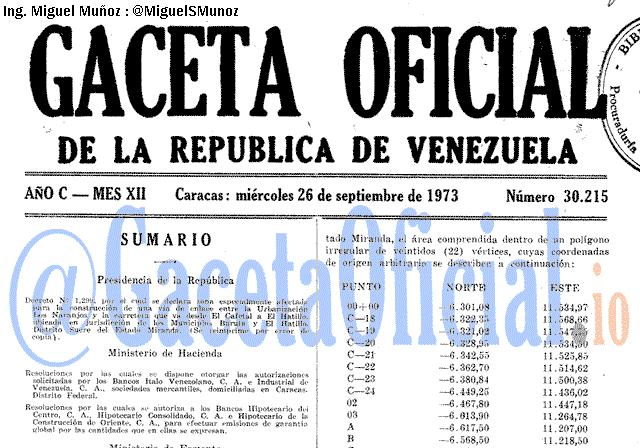 Gaceta Oficial 30215 del 26 Septiembre 1973