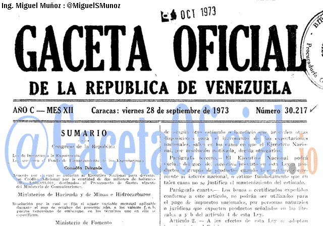 Gaceta Oficial 30217 del 28 Septiembre 1973