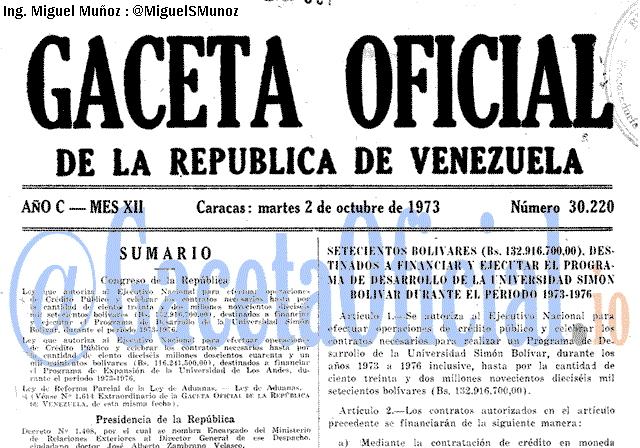 Gaceta Oficial 30220 del 2 Octubre 1973