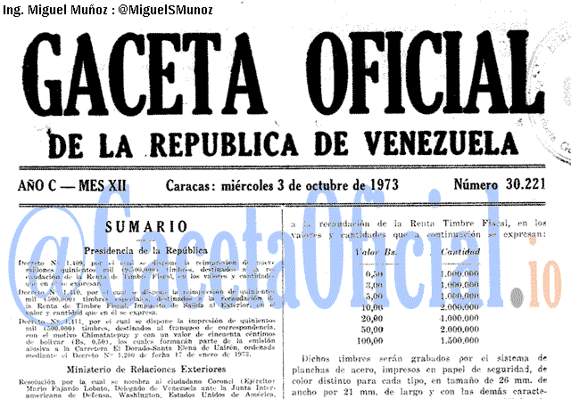 Gaceta Oficial 30221 del 3 Octubre 1973