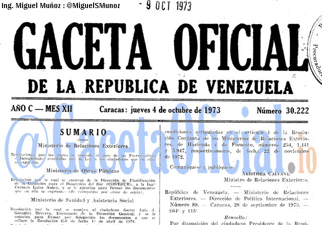 Gaceta Oficial 30222 del 4 Octubre 1973