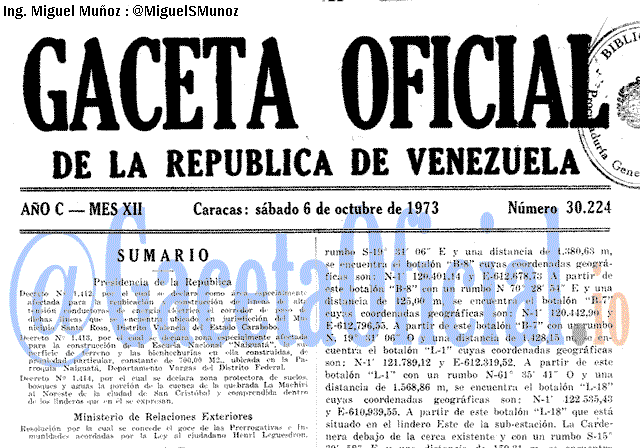 Gaceta Oficial 30224 del 6 Octubre 1973