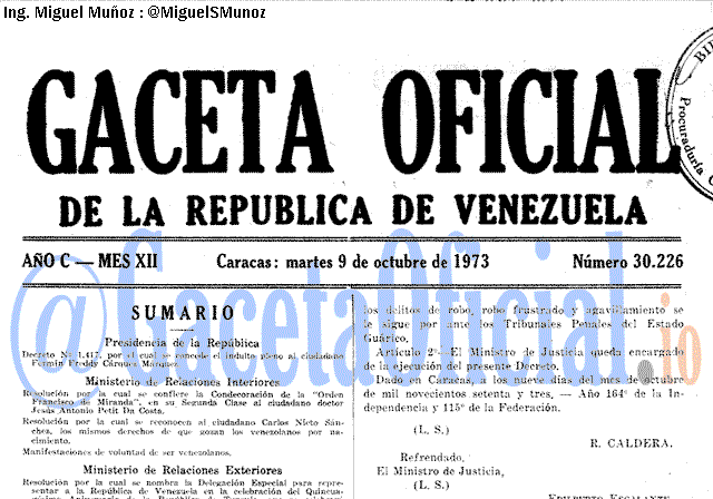Gaceta Oficial 30226 del 9 Octubre 1973