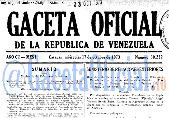 Gaceta Oficial 30232 del 17 Octubre 1973