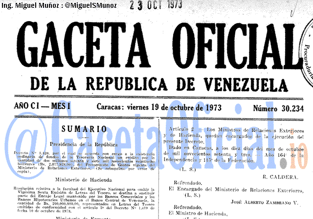 Gaceta Oficial 30234 del 19 Octubre 1973