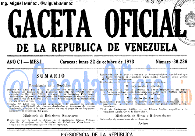 Gaceta Oficial 30236 del 22 Octubre 1973