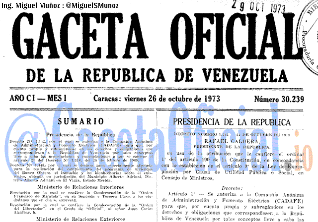 Gaceta Oficial 30239 del 26 Octubre 1973