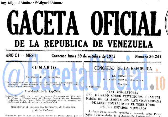 Gaceta Oficial 30241 del 29 Octubre 1973