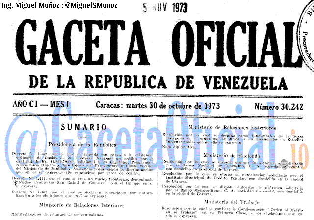 Gaceta Oficial 30242 del 30 Octubre 1973