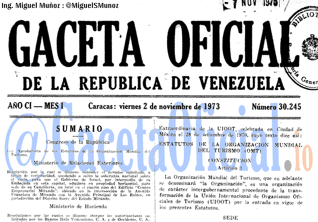 Gaceta Oficial 30245 del 2 Noviembre 1973