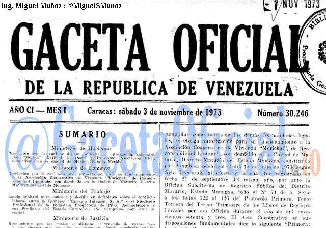 Gaceta Oficial 30246 del 3 Noviembre 1973