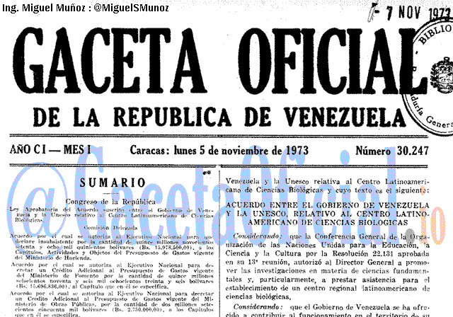 Gaceta Oficial 30247 del 5 Noviembre 1973