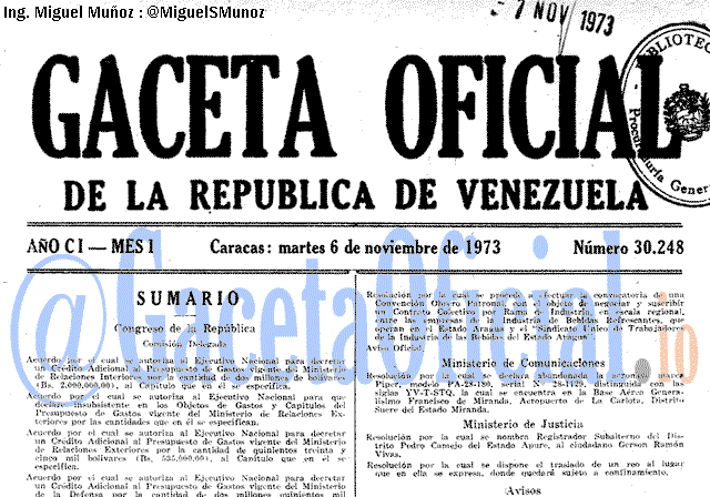 Gaceta Oficial 30248 del 6 Noviembre 1973