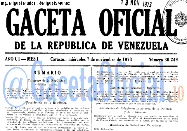 Gaceta Oficial 30249 del 7 Noviembre 1973