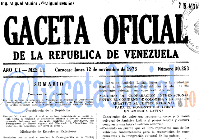 Gaceta Oficial 30253 del 12 Noviembre 1973