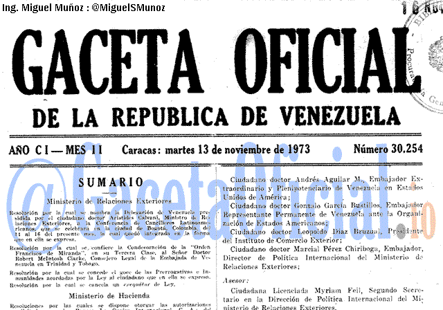 Gaceta Oficial 30254 del 13 Noviembre 1973