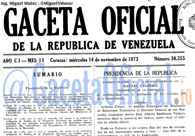 Gaceta Oficial 30255 del 14 Noviembre 1973
