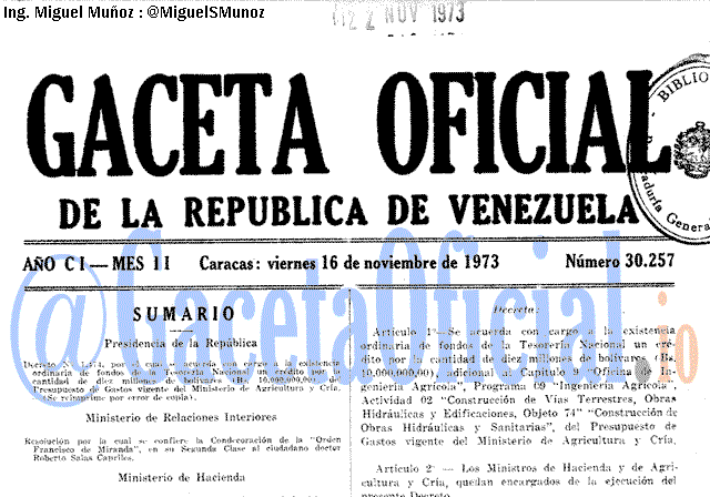 Gaceta Oficial 30257 del 16 Noviembre 1973