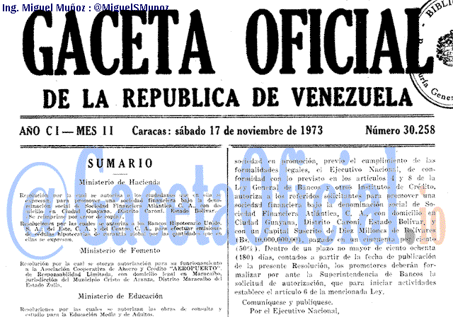 Gaceta Oficial 30258 del 17 Noviembre 1973