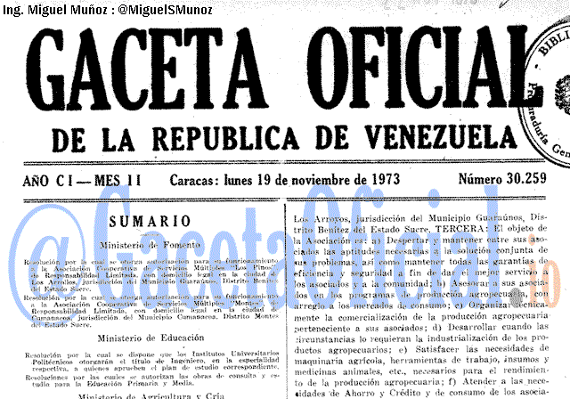 Gaceta Oficial 30259 del 19 Noviembre 1973