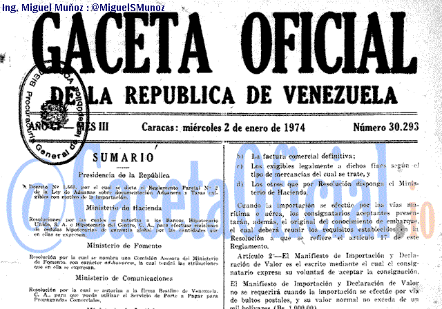 Gaceta Oficial 30293 del 2 Enero 1974