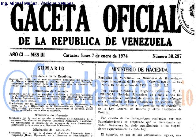 Gaceta Oficial 30297 del 7 Enero 1974