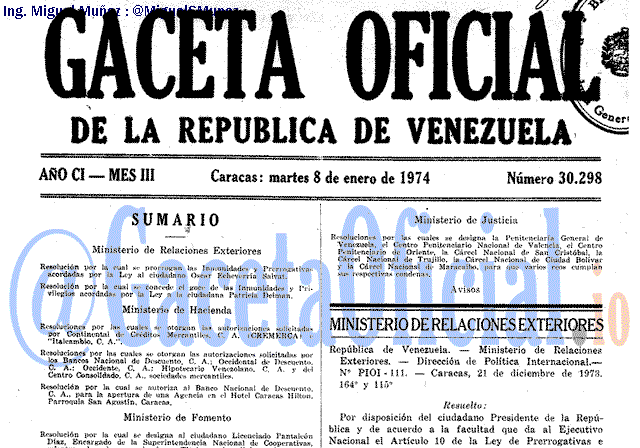 Gaceta Oficial 30298 del 8 Enero 1974
